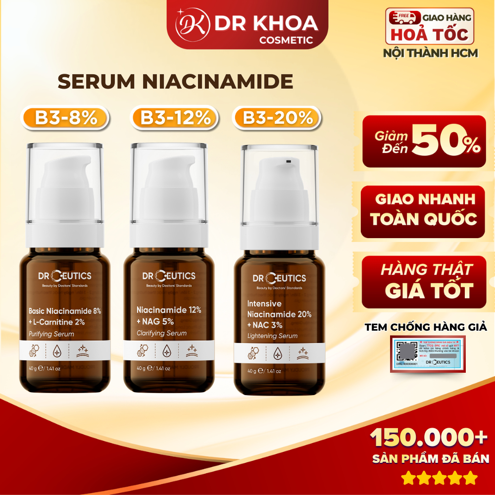 Serum DrCeutics Niacinamide Basic 8%, B3 12%, B3 20% Giảm Mụn, Mờ Thâm, Kiềm Dầu 30g/40g/100g