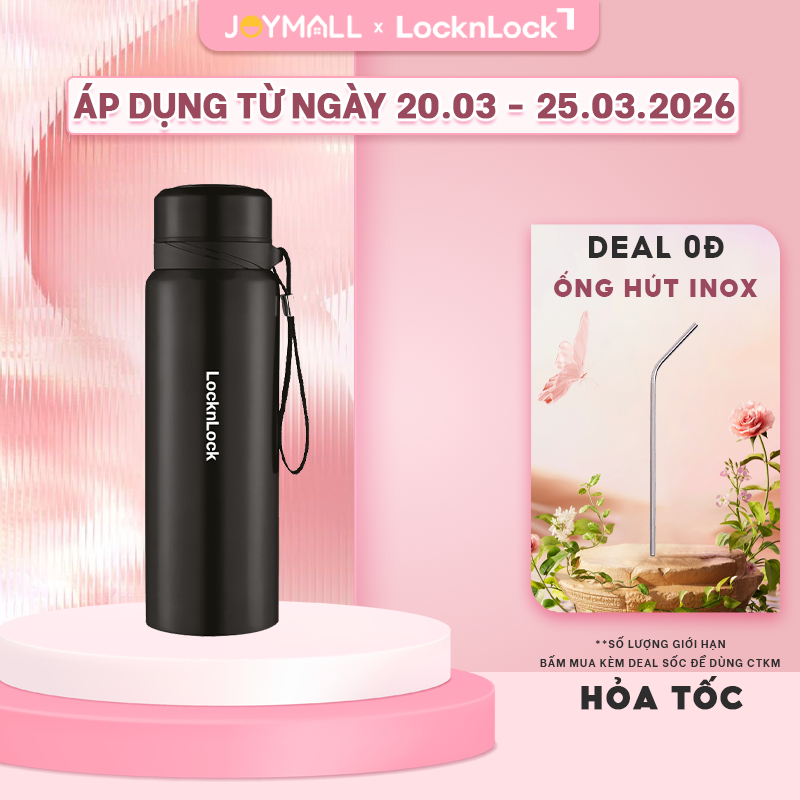 Bình giữ nhiệt LocknLock 800ml LHC6180BLK màu Đen, Hàng chính hãng, lưới lọc trà, dây treo- JoyMall