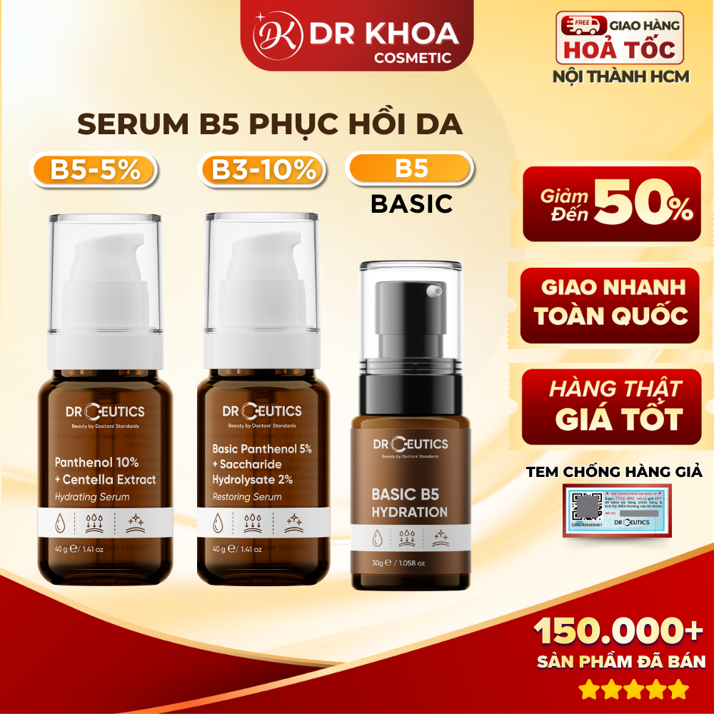 Serum B5 DrCeutics Basic B5 Hydration, B5 5% New, Dexpanthenol 10% Centella HA, B5 15% 30g/40g/108g