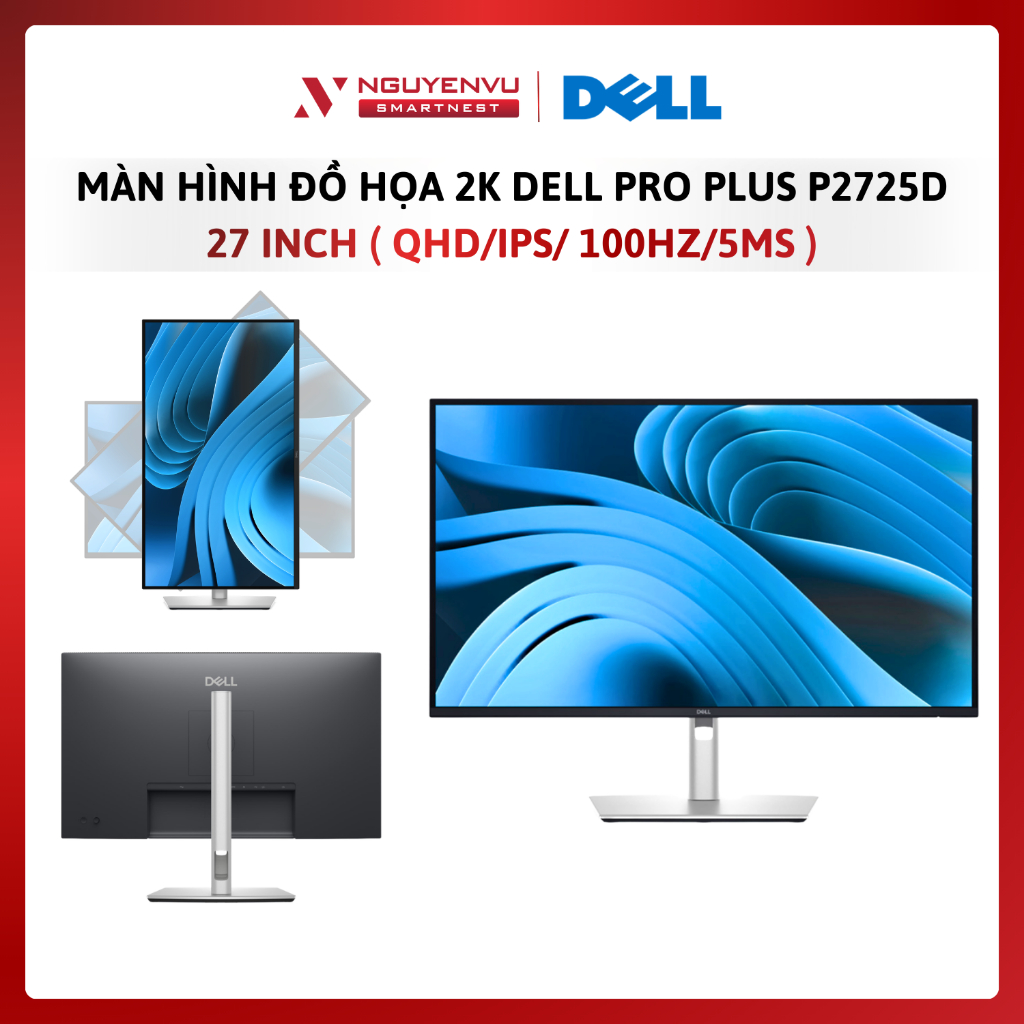 Màn hình đồ họa 2K Dell Pro Plus P2725D 27 inch ( 2K QHD, IPS, 100Hz, 5ms) - Hàng Chính Hãng - Bảo H