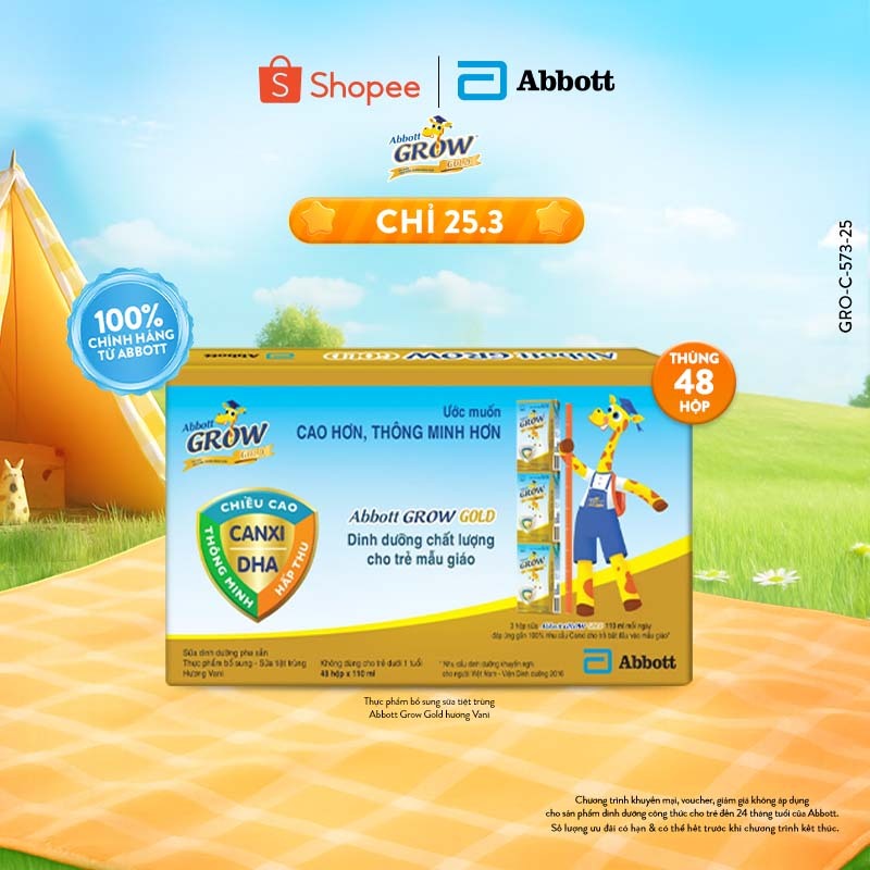 Thùng 48 hộp Sữa nước Abbott Grow Gold 110ml/hộp