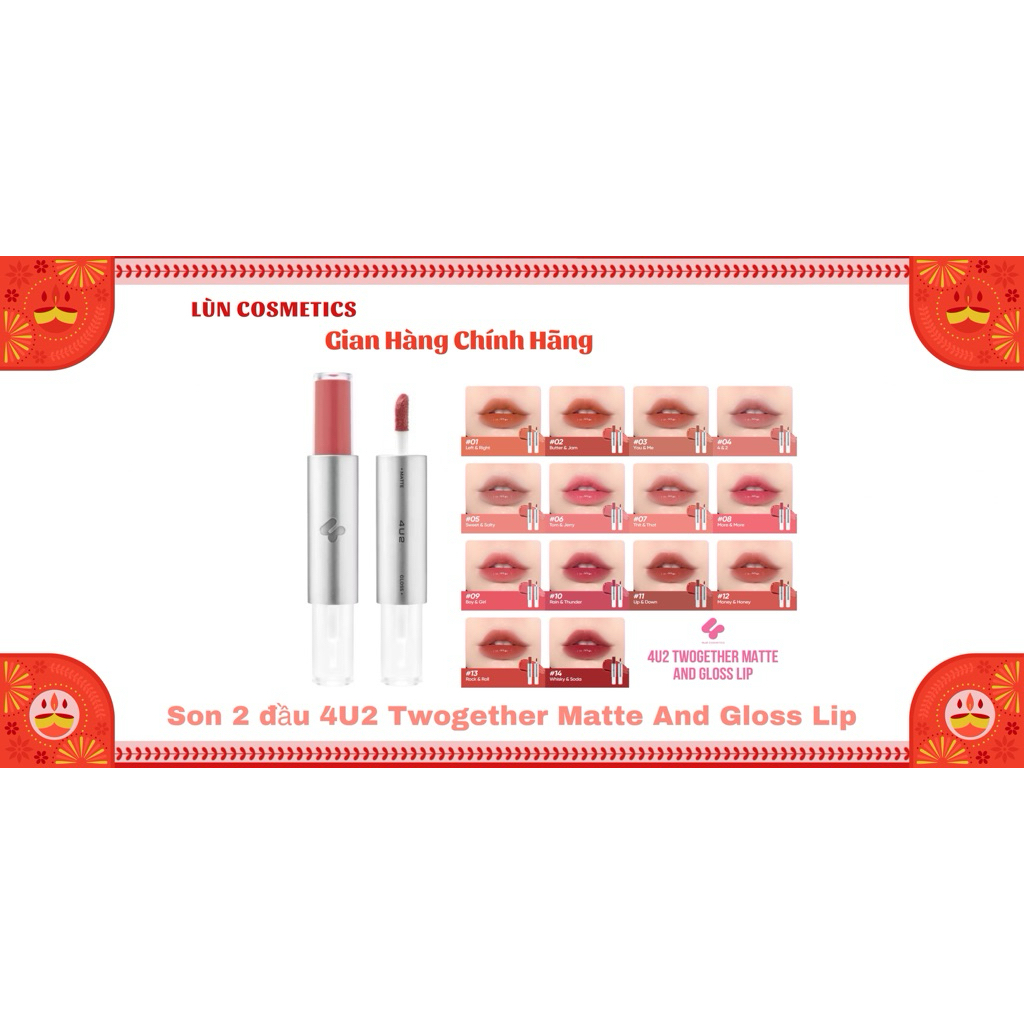 Son 2 Đầu Tiện Lợi 4U2 Twogether Matte And Gloss Lip - Son Lì Lâu Trôi Giúp Môi Căng Bóng Cả Ngày