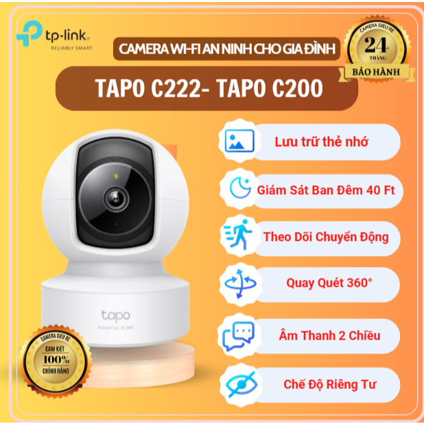 Camera Wifi trong nhà TP-Link Tapo c200 / tapo C222 4mp xoay 360 độ rõ nét, chính hãng quay 360 chín