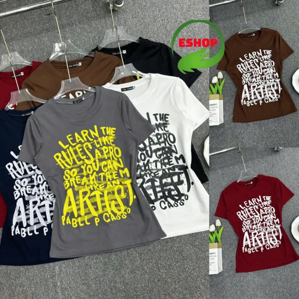 Áo thun nữ tay ngắn in chữ thời trang Bigsize MS543 ESHOP Áo cổ tròn - Chất thun tăm mềm mát