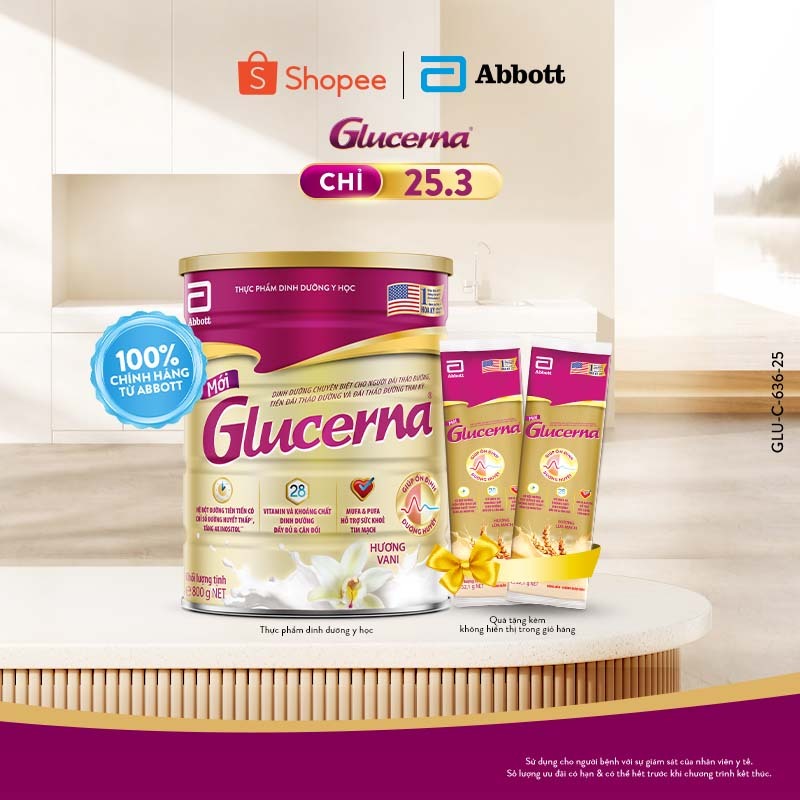 [Tặng 2 gói dùng thử] Sữa bột Glucerna hương vani 800g dành cho người bị tiểu đường