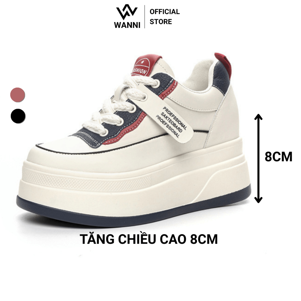Giày Sneaker Nữ Độn Đế Tăng Chiều Cao 8cm, Da Bò Tách Lớp Cao Cấp, Dáng Trẻ Trung – Wanni Shoes WN27