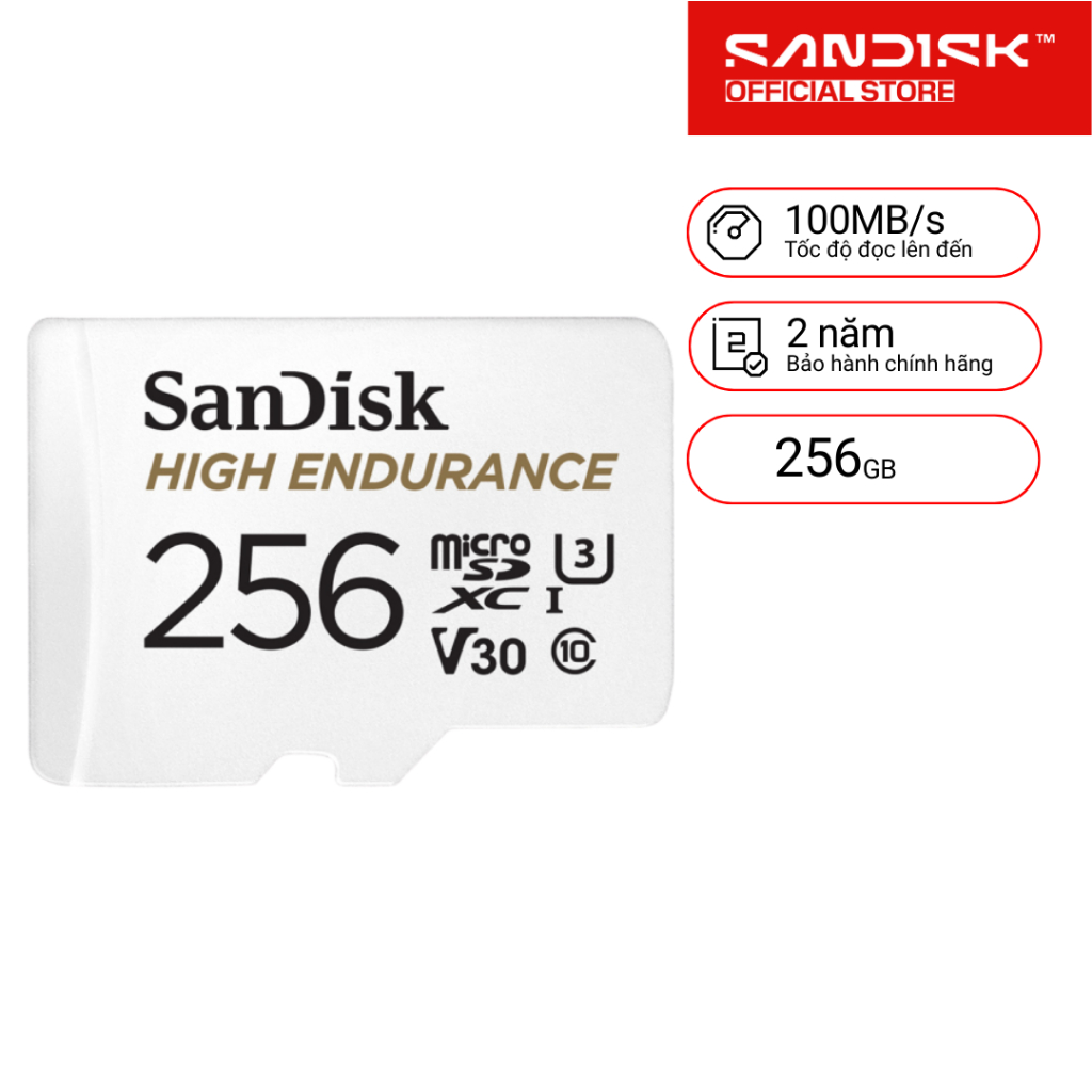 Thẻ nhớ MicroSDXC Sandisk High Endurance 32GB / 64GB / 128GB / 256GB 100MB/s Bảo hành 2 năm