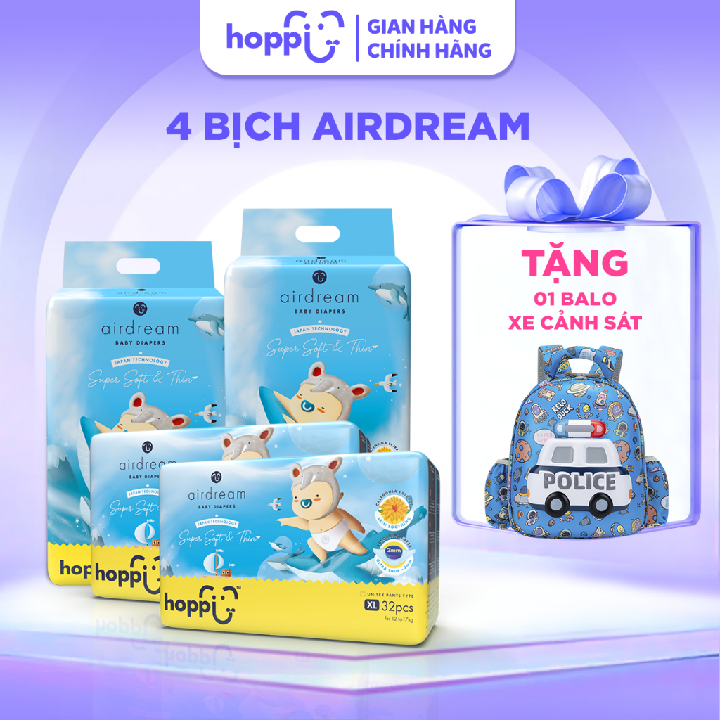 [M4] Gói Tã-Bỉm Hoppi Airdream siêu mềm mỏng ( đủ size cho bé )