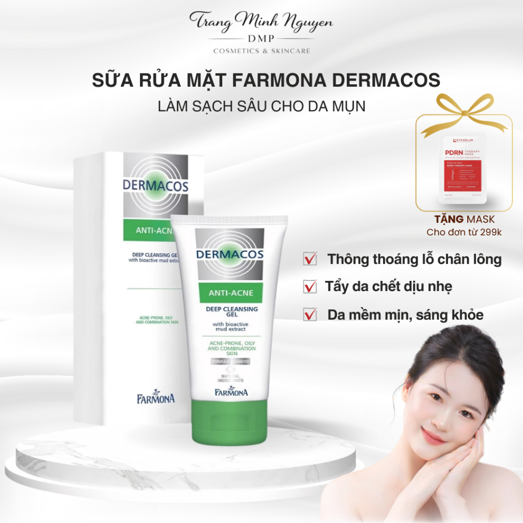 Dermacos Sữa Rửa Mặt Sạch Sâu, Cho Da Mụn Chứa Bùn Hoạt Tính Farmona Dermacos AntiAcne Deep Cleansin
