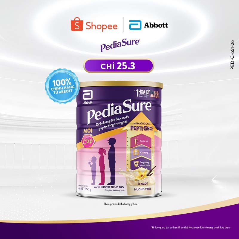 1 lon PediaSure 1-10 tuổi dạng bột hương Vani 800g