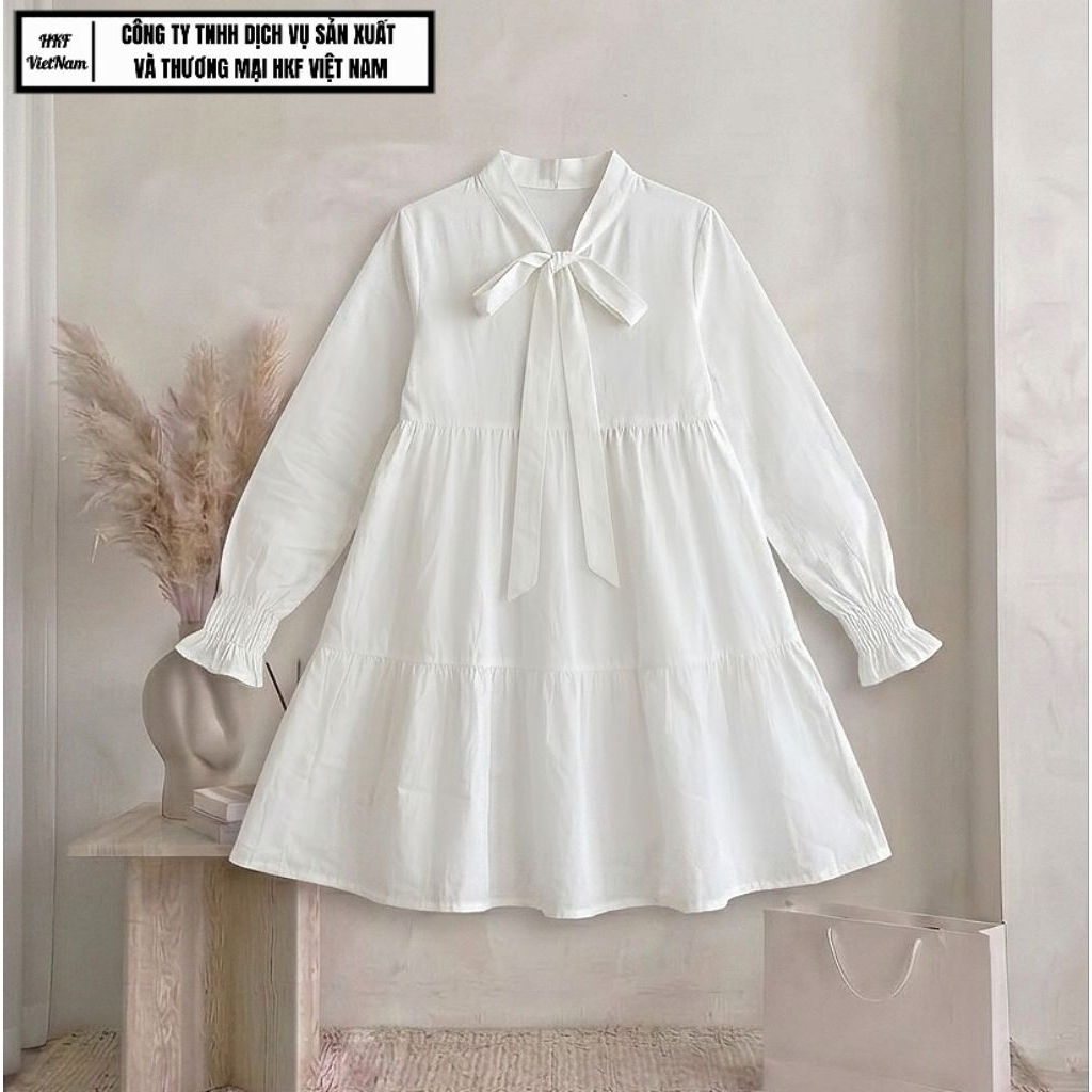 🌼 VÁY NỮ STT11 TRẮNG DÁNG BABYDOLL CỔ NƠ HKF VIỆT NAM 🌼