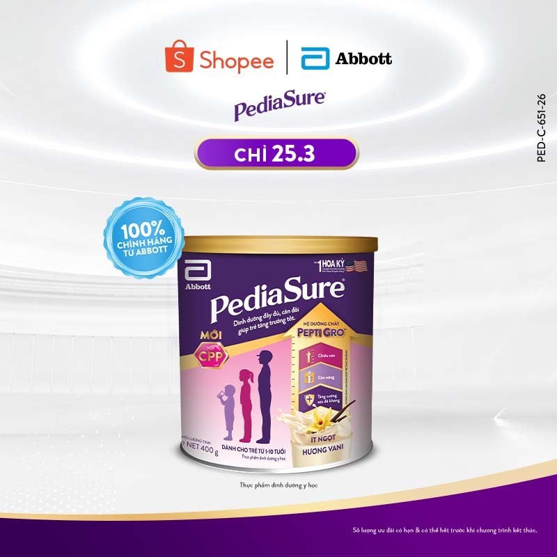 1 lon PediaSure 1-10 tuổi dạng bột hương Vani 380g