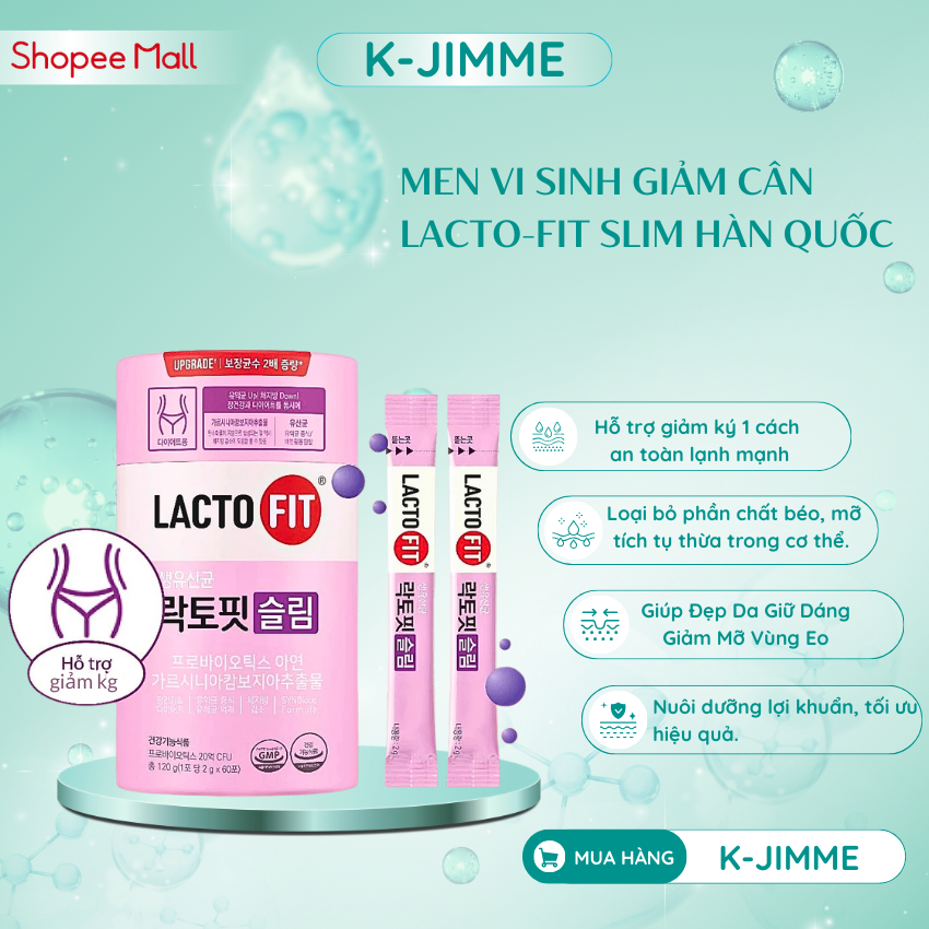 Men Vi Sinh Giảm Cân Lacto Fit Slim Hàn Quốc Hộp 60 Gói, Giúp Đẹp Da Giữ Dáng Giảm Mỡ Vùng Eo