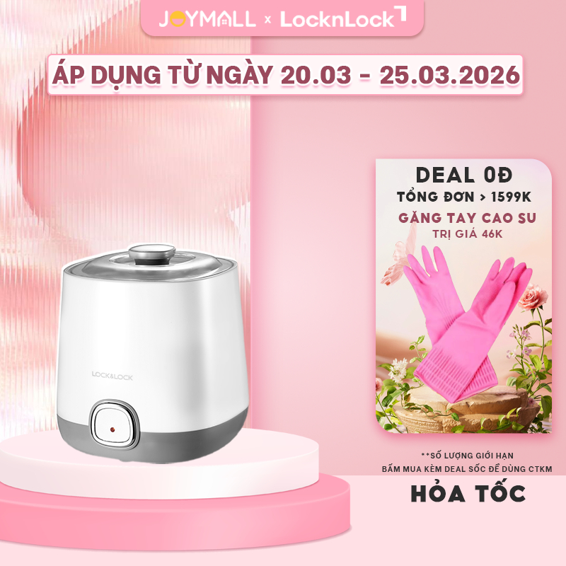 Máy làm sữa chua LocknLock EJY110SLV 1lít- Hàng chính hãng nắp trong suốt dễ quan sát  - JoyMall