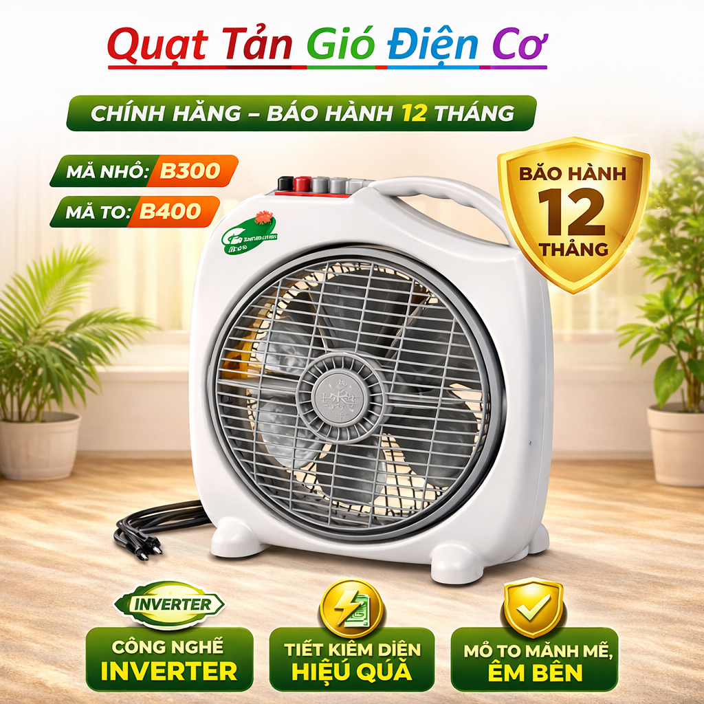 Quạt Hộp Điện Cơ X19 Có 2 Mã (B300 - B400) 5 Cánh, 3 Cấp Gió, Mạnh Mẽ, Êm Bền, Bảo Hành 12 Tháng