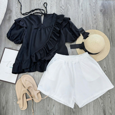 Set Bộ Bigsize Nữ Áo Babydoll Tay Bồng Phối Quần Đùi Năng Động Cho Chubby SM277+Q500