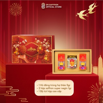 Hộp quà trung thu Saffron Super Negin và đông trùng hạ thảo Thương hiệu Saffron Việt Nam: Sang trọng lịch sự
