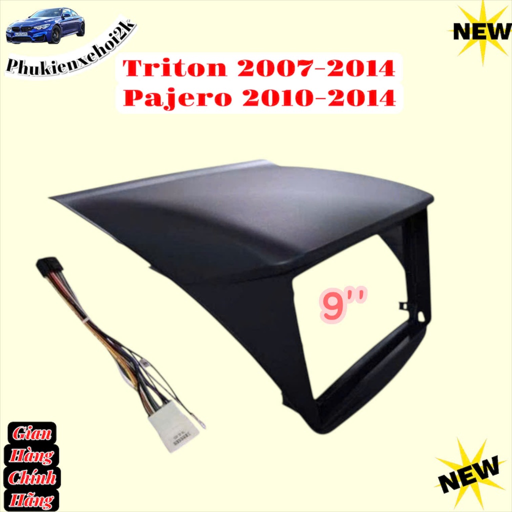 Mặt dưỡng  lắp màn android cho xe  Triton 2007 - 2014 + Pajero sport 2010-2014, 9 INCH CÓ JACK NGUỒN