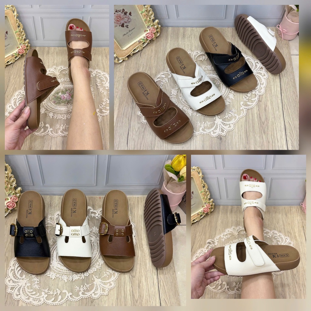 NHIỀU KIỂU - Dép đế bằng 2p quai dán khóa nịt tán da sần Fulbox cao cấp B11-5 B11-7