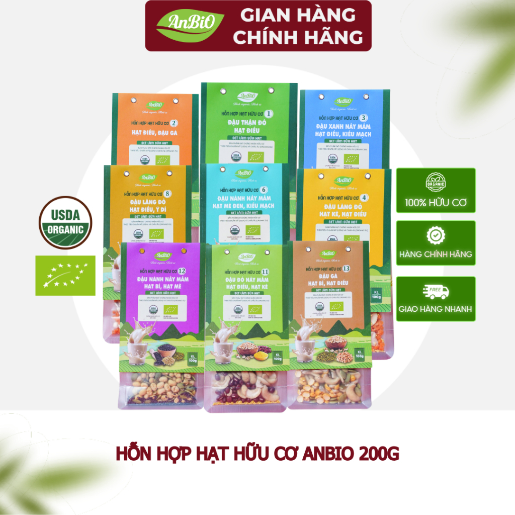 {CHÍNH HÃNG ANBIO} Hỗn hợp hạt hữu cơ Anbio - Làm sữa hạt - Chứng nhận hữu cơ USDA & EU