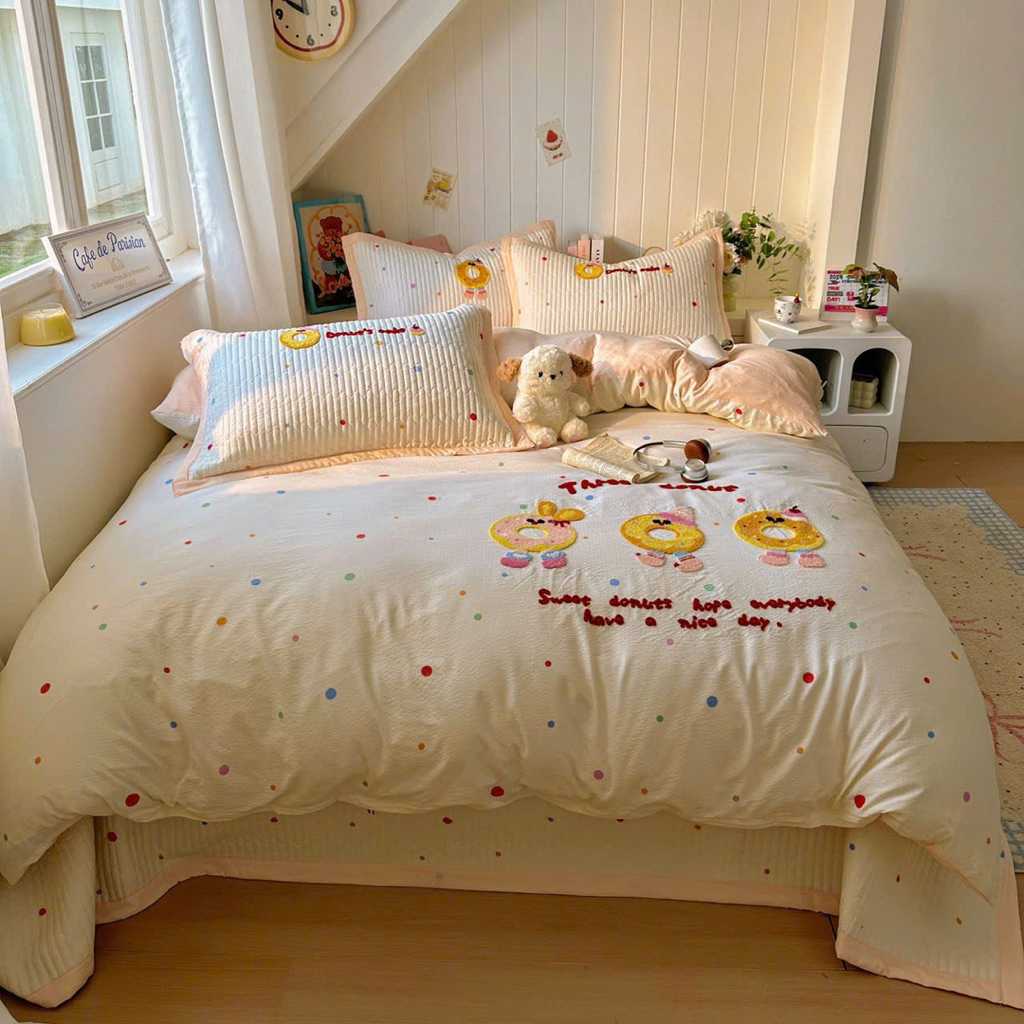 Bộ chăn ga gối 4 món ga giường phủ trần bông hàn quốc