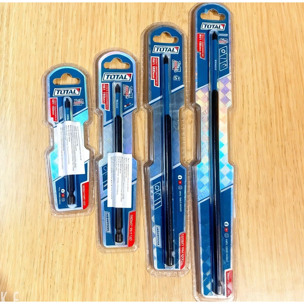 Mũi bắn vít PH2 và PH1 Total 100-150-200-250mm chuẩn ngắn có tính từ thép đen, Impact S2