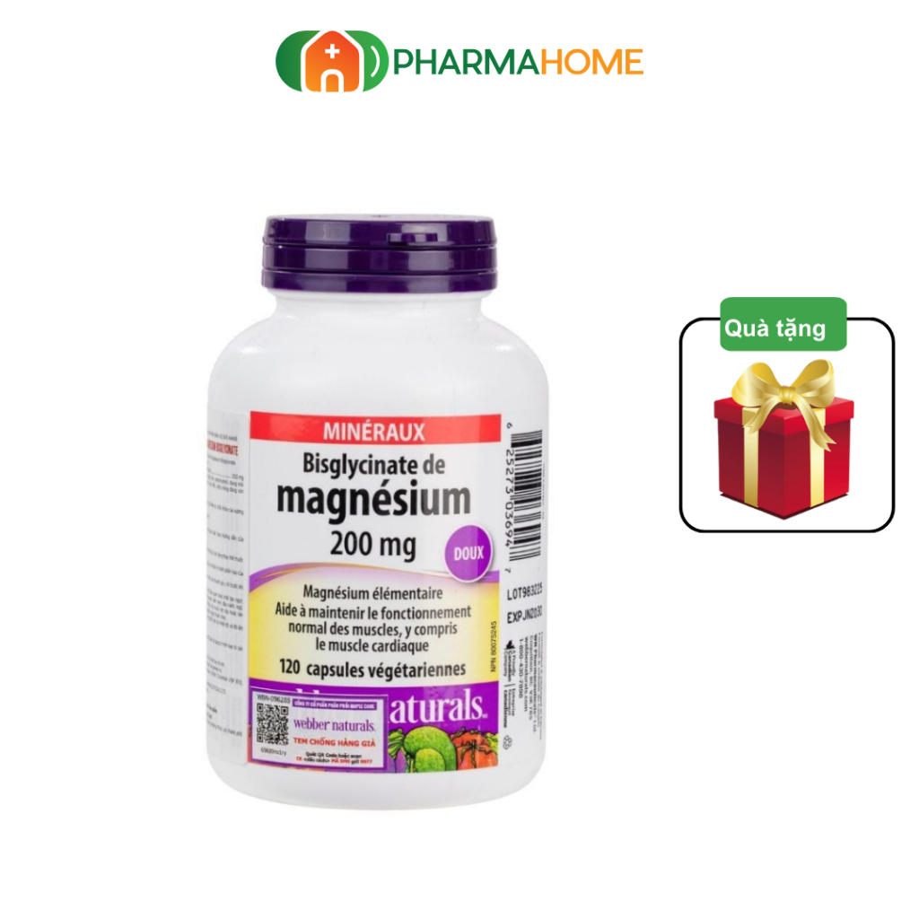 [Hàng công ty - tặng quà] Viên uống Magie Magnesium Bisglycinate 200mg của Webber Naturals