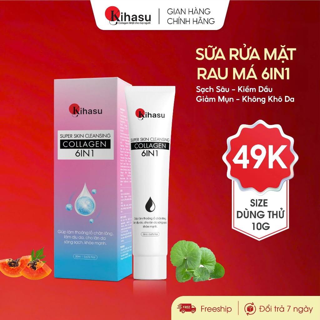 Sữa rửa mặt Rau má Kihasu Size Mini 20ml Sạch Sâu Kiềm Dầu Không Khô Da Dùng Cho Da Dầu Nhờn Mụn