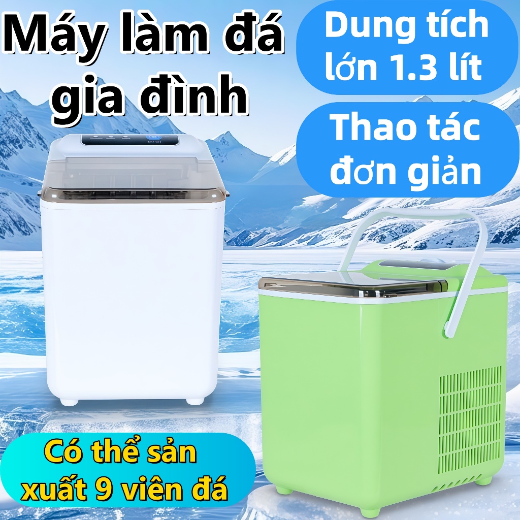 【Máy làm đá viên mini】Dùng trong nhà & ngoài trời | Tự làm sạch, đá trong suốt | Gọn nhẹ cho ký túc xá, cắm trại