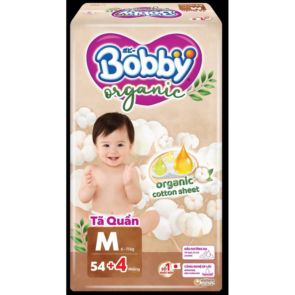 [CHÍNH HÃNG DIANA UNICHARM] Tã Quần Bobby Organic Size M/L/XL/XXL/XXXL - Tặng Thêm 4 Miếng
