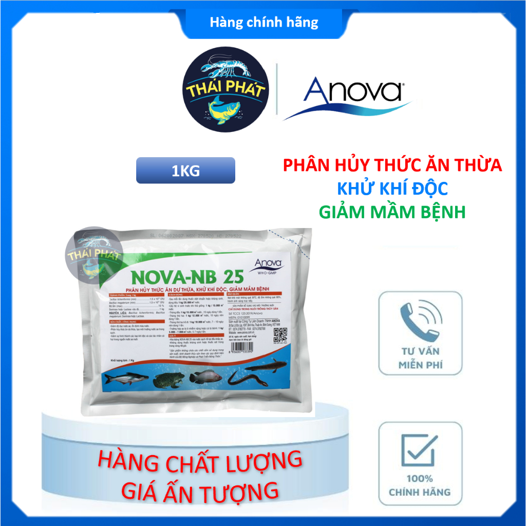 NOVA NB 25 gói 1KG - Phân hủy thức ăn thừa, Khử độc, Giảm mầm bệnh