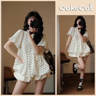 Áo Sơmi Chấm Bi Tay Bồng Form Bí Phồng Tiểu Thư Siêu Xinh Sơ Mi Babydoll Dành Cho Nữ Cakecat
