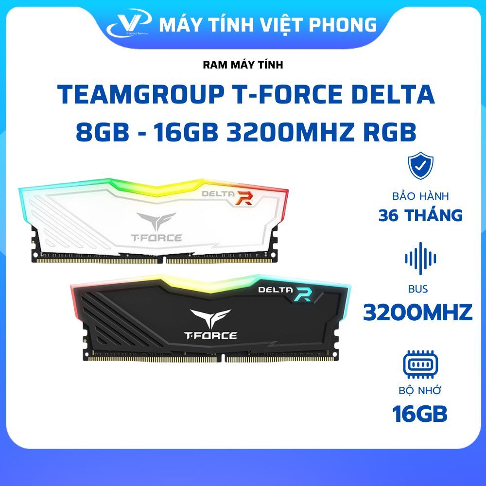 BỘ NHỚ TRONG RAM TEAM GROUP T-FORCE DELTA RGB 16GB - 8GB DDR4 3200MHZ