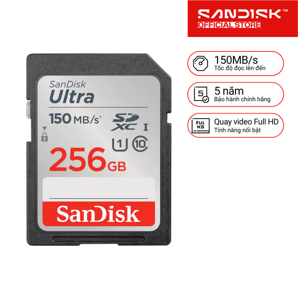 Thẻ nhớ SDXC SanDisk Ultra 32GB / 64GB/ 128GB / 256GB UHS-I upto 150MB/s - Bảo hành 5 năm
