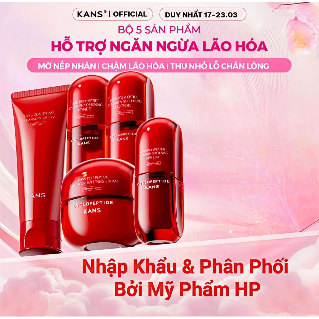 Set Bộ Dưỡng Da Mặt Kans Đỏ Chống Lão Hóa Cấp Ẩm Bổ Sung Collagen Công Nghệ Peptide Kans...