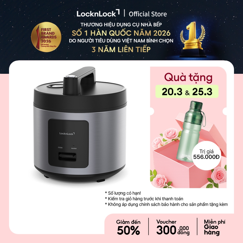 Nồi cơm điện LocknLock Essential Rice Cooker EJR452BLK dung tích 1.8L - Màu Đen