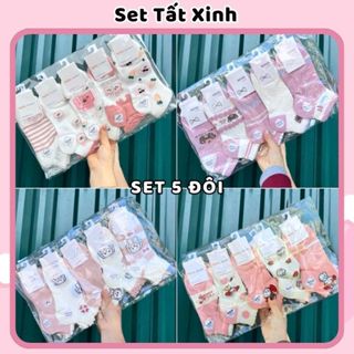 Set 5 đôi tất vớ cổ ngắn tổng hợp MÀU HỒNG cotton kháng khuẩn thấm hút mô hôi tốt SVN051