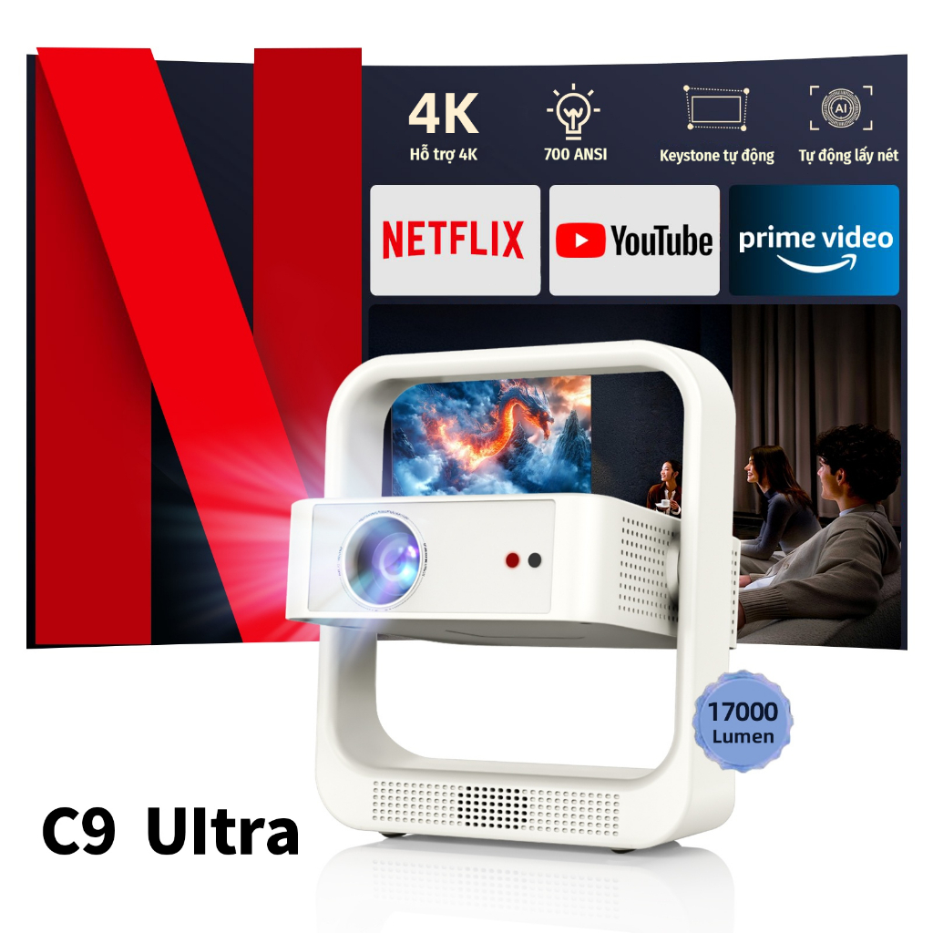 Máy chiếu đa năng FintexMax C9 Ultra - Auto Focus thông minh, hình ảnh 4K sắc nét, loa chất lượng cao, kết nối đa thiết