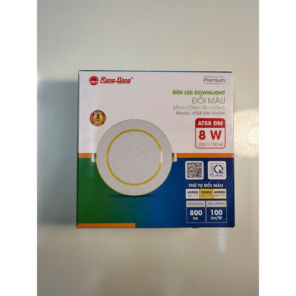 Đèn led âm trần Downlight Rạng đông AT58 lỗ khoét phi 90 công suất 8w , 10w đổi màu