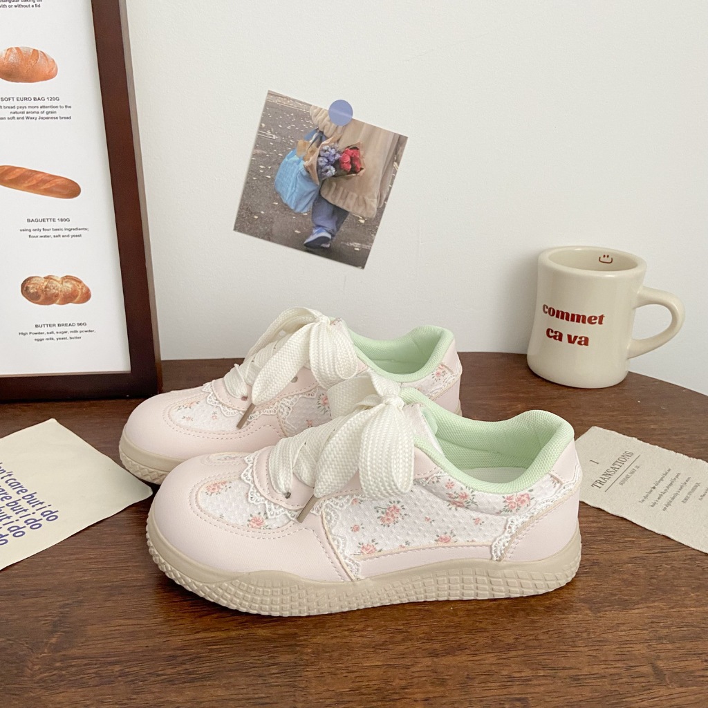 Giày Thể Thao Nữ Hoa Nhí Đế Bệt Cổ Thấp, Giày Sneaker Học Sinh Quảng Châu SA93