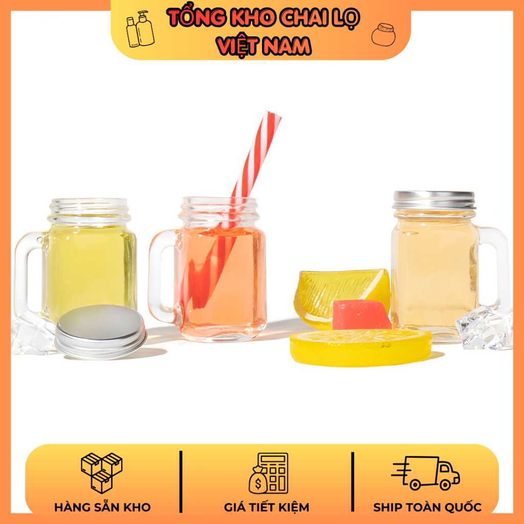 Bộ 10 Ly Thuỷ Tinh Mini 40ml Quai Cầm Đựng Đồ Uống, Ginger Shot, Cafe Espresso – Lọ Mini Mason Jar