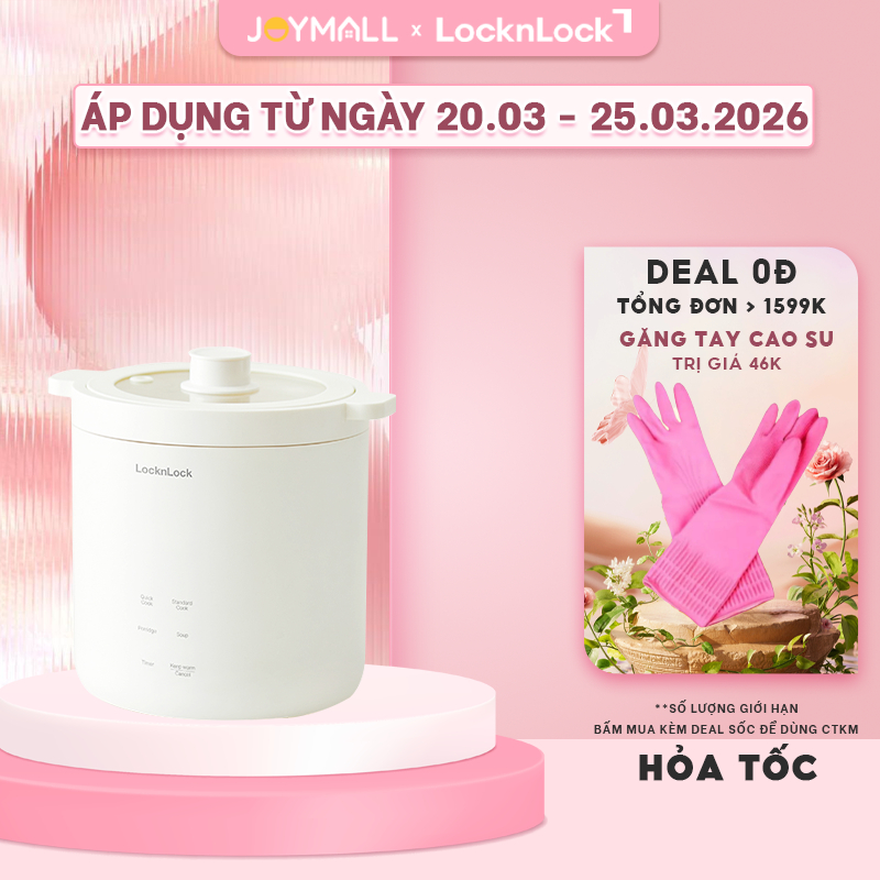 Nồi cơm điện mini LocknLock Bianco EJR314IVY 0.6L, Hàng chính hãng, Đa chức năng, Phủ sứ - JoyMall