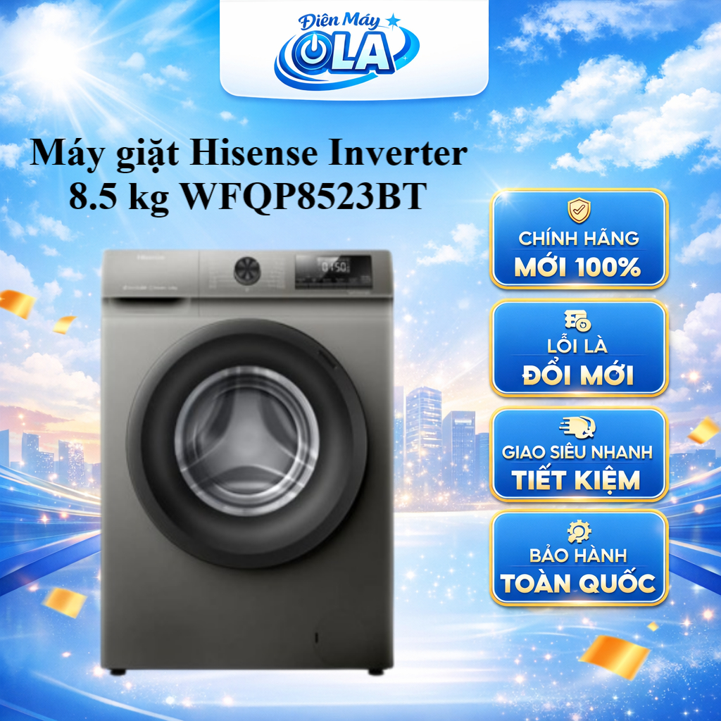 Máy giặt Hisense Inverter 8.5 kg WFQP8523BT - Cửa trước, màu xám