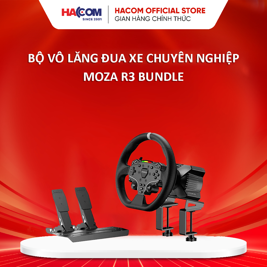 Bộ Vô Lăng Moza Racing R3 Bundle PC/Xbox – Vô Lăng/Động Cơ/Bàn Đạp Chơi Game Chuyên Nghiệp Hacom PC