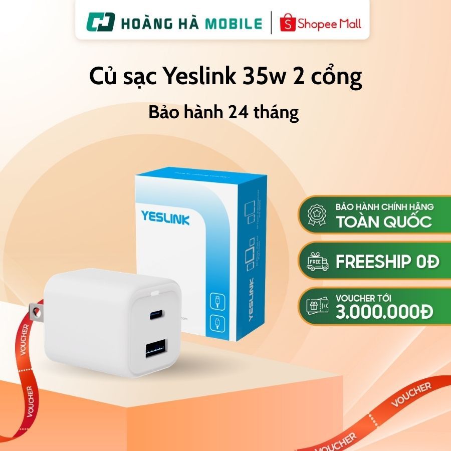 Củ sạc Yeslink 35w 2 cổng USB-C+ USB-A P1335B - Chính hãng