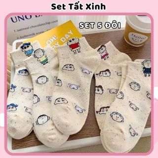 Set 5 đôi vớ tất cổ ngắn cu shin cotton không xù thoáng khí không bí chân, tất hình shin ngộ nghĩnh VN003