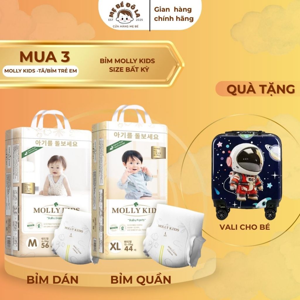 3 Bịch Bỉm Molly Kids - Tặng Vali Du Lịch Cho Bé . Tã Bỉm Molly Kids Full Size NB-4XL