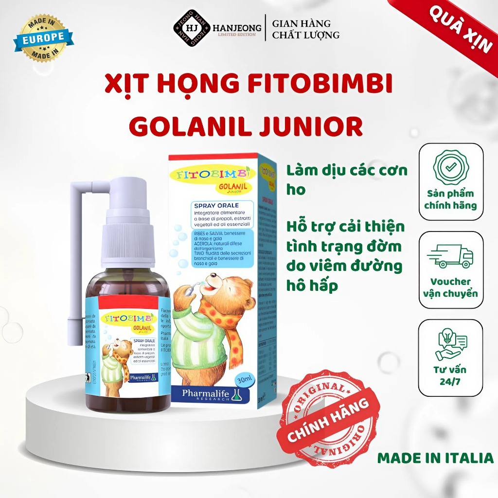 Xịt Họng Fitobimbi Golanil Junior 30ml Cho Bé – Hỗ Trợ Làm Dịu Họng, Giảm Ho Đờm Dạng Xịt Dễ Sử Dụng