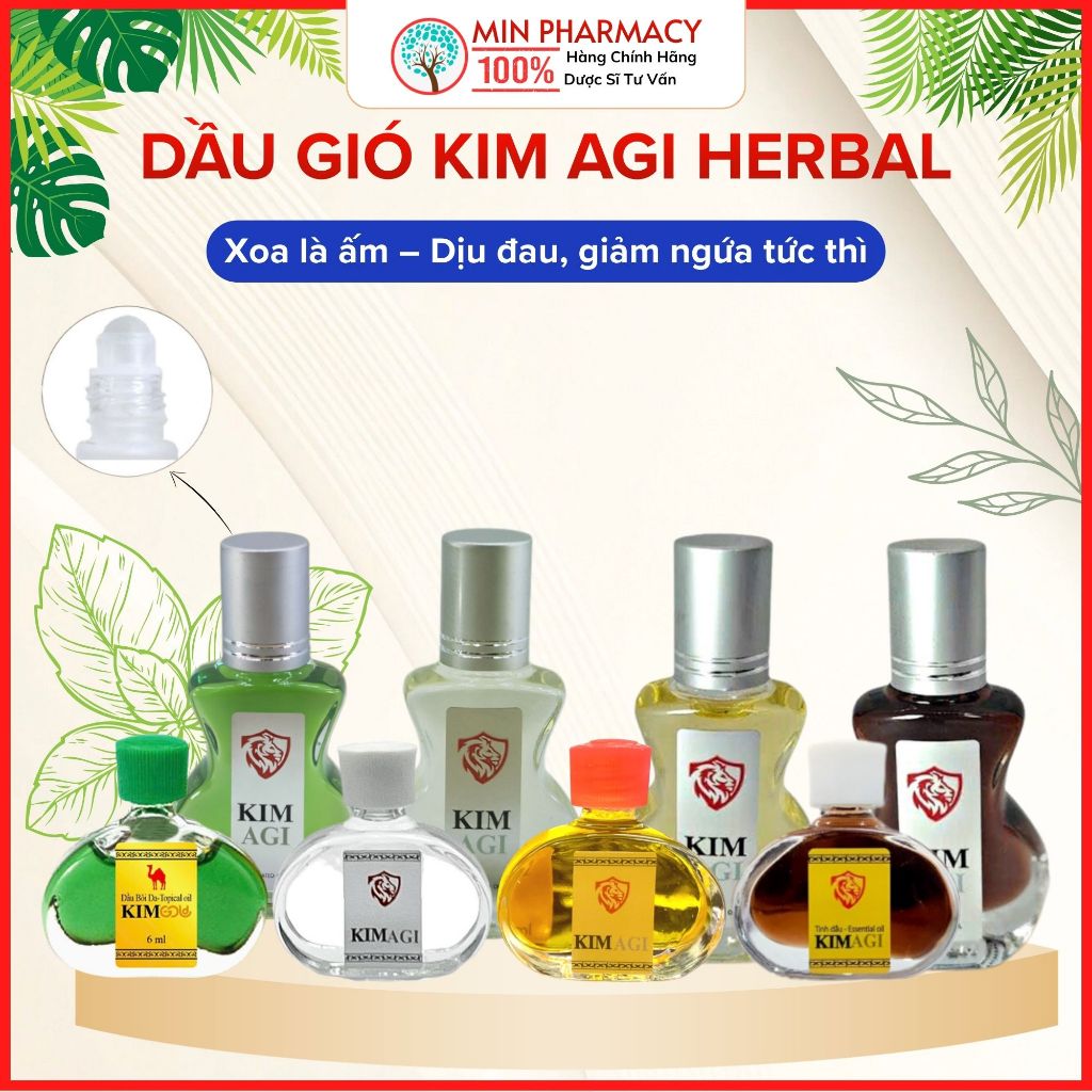 Dầu gió KIM Agi Herbal Hương thơm thư giãn, Giữ ấm cơ thể chai 6ml - Minpharmacy