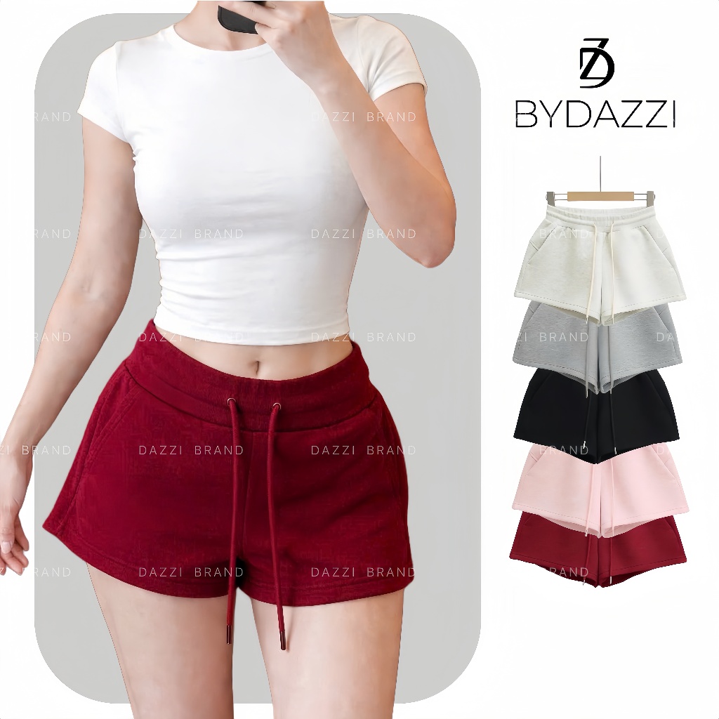 [CÓ TÚI QUẦN TIỆN LỢI] Quần short nữ dáng ngắn cạp cao phối dây rút chất nỉ tôn dáng năng động DAZZI Women Q08 | BigBuy360 - bigbuy360.vn
